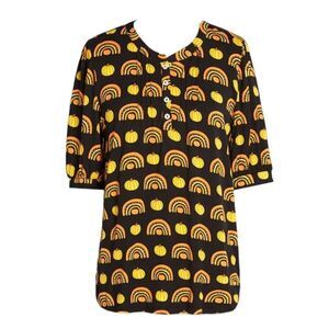 NWT ModCloth Winning Them Over Top Black Orange Pumpkin Halloween Size M